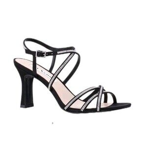Nina New York Anna Black Satin Rhinestone Women's Strappy Sandals Size 11